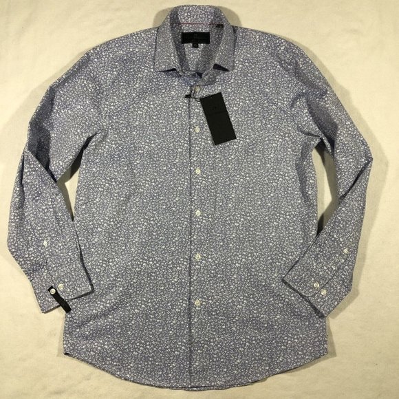 NEW Tattersall Soho Mens 16 32/33 Button Front Dress Shirt Textured Floral Blue - Picture 1 of 14
